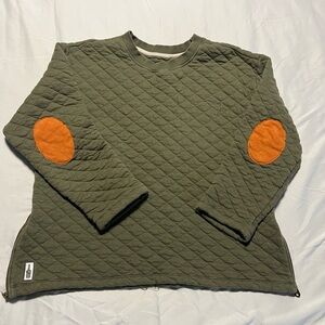 Buffalo Trace Olive Quilted Sweater with Orange Patches